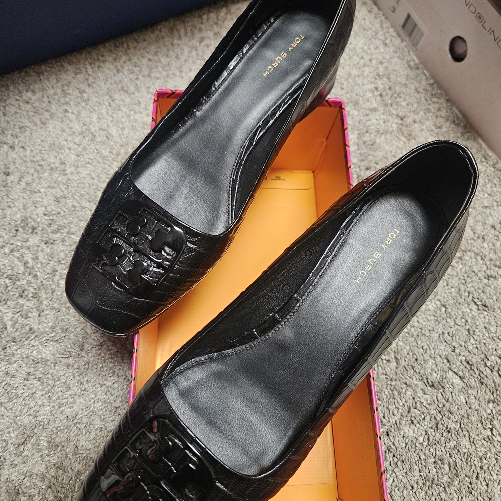 Tory Burch Black Croc Georgia Pump Women's Shoes Sz 9.5